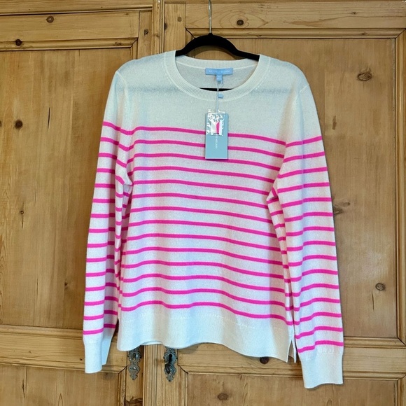 ANTONIO MELANI Sweaters - ANTONIO MELANI Women’s Cream and Pink Striped Cashmere Sweater Size XL